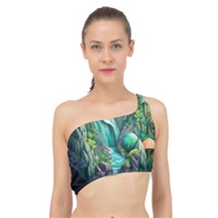 Waterfall Jungle Nature Paper Craft Trees Tropical Spliced Up Bikini Top  by Ravend