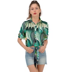 Waterfall Jungle Nature Paper Craft Trees Tropical Tie Front Shirt  by Ravend