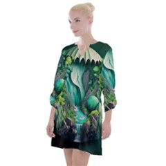 Waterfall Jungle Nature Paper Craft Trees Tropical Open Neck Shift Dress by Ravend