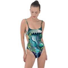 Waterfall Jungle Nature Paper Craft Trees Tropical Tie Strap One Piece Swimsuit by Ravend