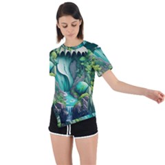 Waterfall Jungle Nature Paper Craft Trees Tropical Asymmetrical Short Sleeve Sports Tee by Ravend