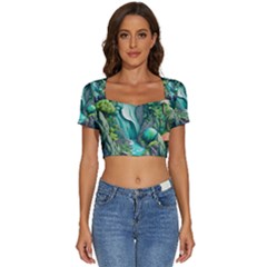 Waterfall Jungle Nature Paper Craft Trees Tropical Short Sleeve Square Neckline Crop Top  by Ravend