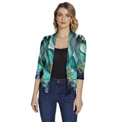 Waterfall Jungle Nature Paper Craft Trees Tropical Women s Draped Front 3/4 Sleeve Shawl Collar Jacket by Ravend