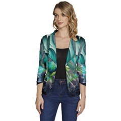 Waterfall Jungle Nature Paper Craft Trees Tropical Women s One-button 3/4 Sleeve Short Jacket by Ravend