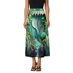 Waterfall Jungle Nature Paper Craft Trees Tropical Classic Midi Chiffon Skirt by Ravend