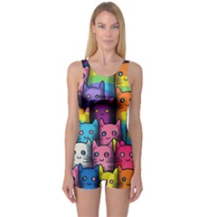 Cats Rainbow Pattern Colorful Feline Pets One Piece Boyleg Swimsuit by Ravend