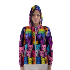 Cats Rainbow Pattern Colorful Feline Pets Women s Hooded Windbreaker by Ravend