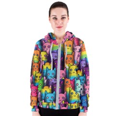 Cats Rainbow Pattern Colorful Feline Pets Women s Zipper Hoodie by Ravend