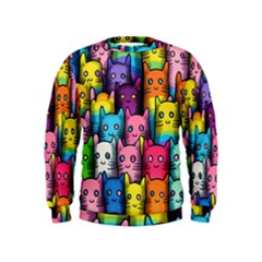 Cats Rainbow Pattern Colorful Feline Pets Kids  Sweatshirt by Ravend