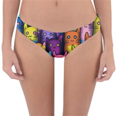 Cats Rainbow Pattern Colorful Feline Pets Reversible Hipster Bikini Bottoms by Ravend