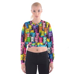 Cats Rainbow Pattern Colorful Feline Pets Cropped Sweatshirt by Ravend