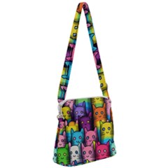 Cats Rainbow Pattern Colorful Feline Pets Zipper Messenger Bag by Ravend