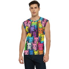 Cats Rainbow Pattern Colorful Feline Pets Men s Raglan Cap Sleeve Tee by Ravend