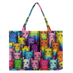 Cats Rainbow Pattern Colorful Feline Pets Zipper Medium Tote Bag by Ravend