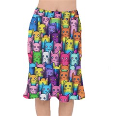 Cats Rainbow Pattern Colorful Feline Pets Short Mermaid Skirt by Ravend