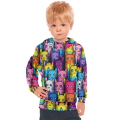 Cats Rainbow Pattern Colorful Feline Pets Kids  Hooded Pullover by Ravend