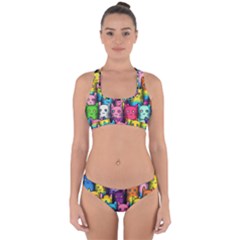 Cats Rainbow Pattern Colorful Feline Pets Cross Back Hipster Bikini Set by Ravend