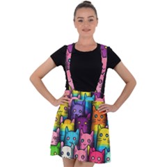 Cats Rainbow Pattern Colorful Feline Pets Velvet Suspender Skater Skirt by Ravend