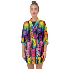 Cats Rainbow Pattern Colorful Feline Pets Half Sleeve Chiffon Kimono by Ravend