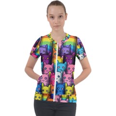 Cats Rainbow Pattern Colorful Feline Pets Short Sleeve Zip Up Jacket by Ravend