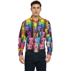 Cats Rainbow Pattern Colorful Feline Pets Men s Long Sleeve Pocket Shirt  by Ravend