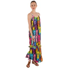 Cats Rainbow Pattern Colorful Feline Pets Cami Maxi Ruffle Chiffon Dress by Ravend