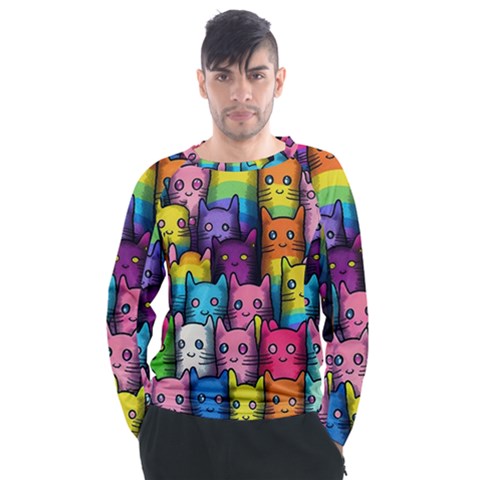 Cats Rainbow Pattern Colorful Feline Pets Men s Long Sleeve Raglan Tee by Ravend