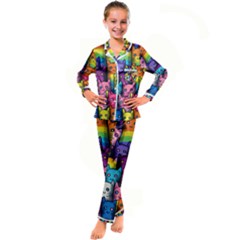 Cats Rainbow Pattern Colorful Feline Pets Kids  Satin Long Sleeve Pajamas Set