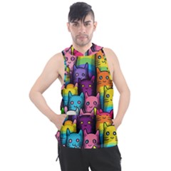 Cats Rainbow Pattern Colorful Feline Pets Men s Sleeveless Hoodie by Ravend