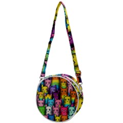 Cats Rainbow Pattern Colorful Feline Pets Crossbody Circle Bag by Ravend