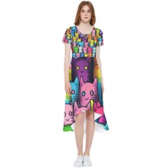 Cats Rainbow Pattern Colorful Feline Pets High Low Boho Dress by Ravend