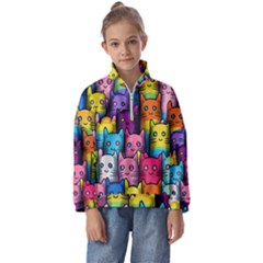 Cats Rainbow Pattern Colorful Feline Pets Kids  Half Zip Hoodie by Ravend