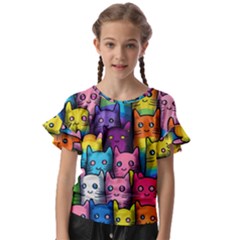 Cats Rainbow Pattern Colorful Feline Pets Kids  Cut Out Flutter Sleeves by Ravend