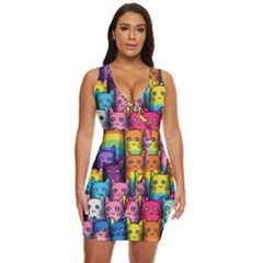 Cats Rainbow Pattern Colorful Feline Pets Draped Bodycon Dress by Ravend