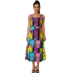 Cats Rainbow Pattern Colorful Feline Pets Square Neckline Tiered Midi Dress by Ravend