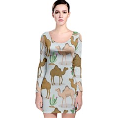 Camels-cactus-desert-pattern Long Sleeve Velvet Bodycon Dress