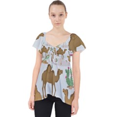 Camels-cactus-desert-pattern Lace Front Dolly Top by Salman4z