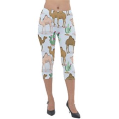 Camels-cactus-desert-pattern Lightweight Velour Capri Leggings  by Salman4z