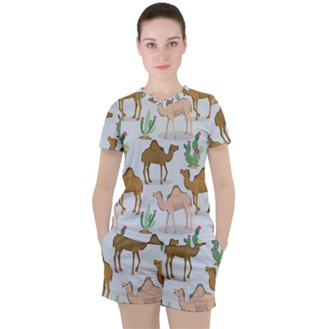 Camels-cactus-desert-pattern Women s Tee And Shorts Set by Salman4z