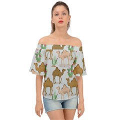 Camels-cactus-desert-pattern Off Shoulder Short Sleeve Top by Salman4z