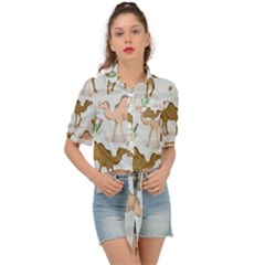 Camels-cactus-desert-pattern Tie Front Shirt  by Salman4z