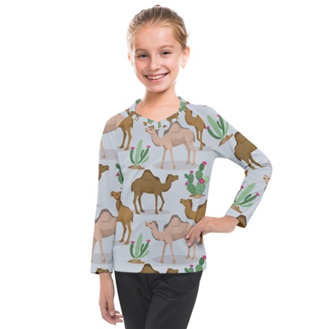 Camels-cactus-desert-pattern Kids  Long Mesh Tee by Salman4z