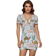 Camels-cactus-desert-pattern Low Cut Cap Sleeve Mini Dress by Salman4z