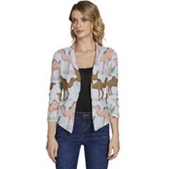 Camels-cactus-desert-pattern Women s Casual 3/4 Sleeve Spring Jacket