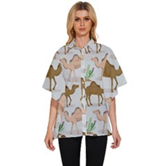 Camels-cactus-desert-pattern Women s Batwing Button Up Shirt