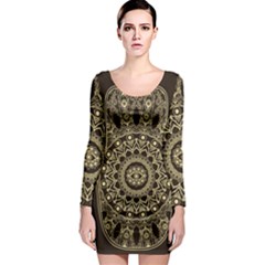 Hamsa-hand-drawn-symbol-with-flower-decorative-pattern Long Sleeve Bodycon Dress by Salman4z