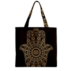 Hamsa-hand-drawn-symbol-with-flower-decorative-pattern Zipper Grocery Tote Bag by Salman4z