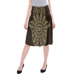 Hamsa-hand-drawn-symbol-with-flower-decorative-pattern Midi Beach Skirt by Salman4z