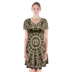 Hamsa-hand-drawn-symbol-with-flower-decorative-pattern Short Sleeve V-neck Flare Dress by Salman4z