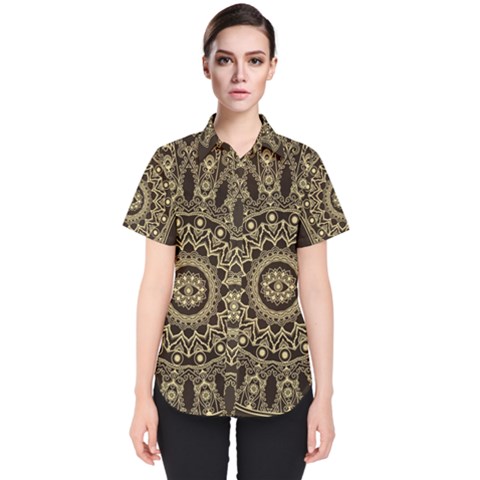 Hamsa-hand-drawn-symbol-with-flower-decorative-pattern Women s Short Sleeve Shirt by Salman4z